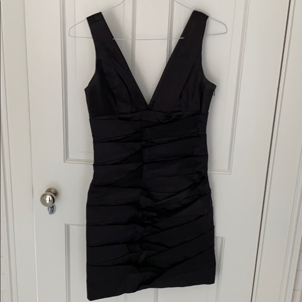 Black v-neck front and back cocktail dress.